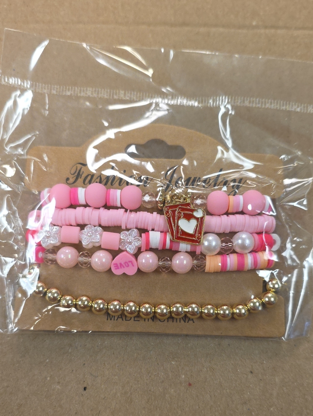 Fashion Jewelry Pink and Gold Kids Beaded Bracelet Stack